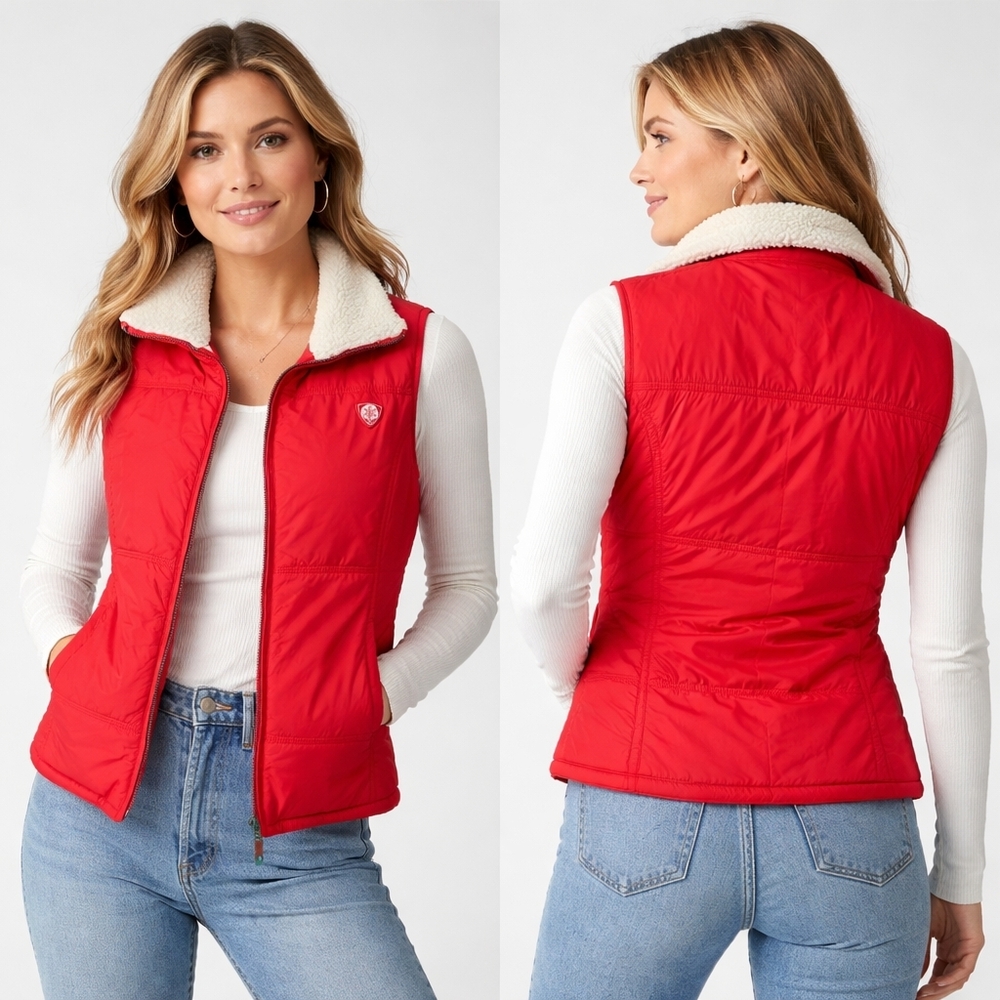 AMERICAN EAGLE Sherpa Lined Puffer Vest Womens Medium Red Y2K
